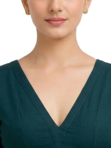 Image of Thevasa Women's Everyday Divine Depth V Neck Half Sleeves Blouse