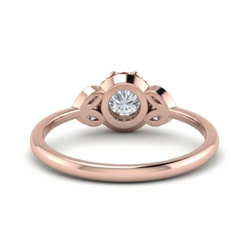 Image of Rose Gold Plated Diamond CZ & Blue Sapphire Petal Halo Engagement Ring for Women, Petite Round Shape Wedding & Everyday Jewelry, Handmade Gift for Wife US Size 4-12