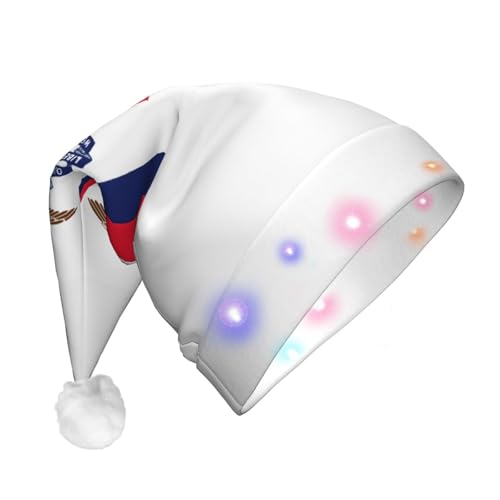 JEJEA Iowa State Flag Print Santa Hat Adult Led, Christmas Hat With Lights For Women And Men New Year Party Supplies