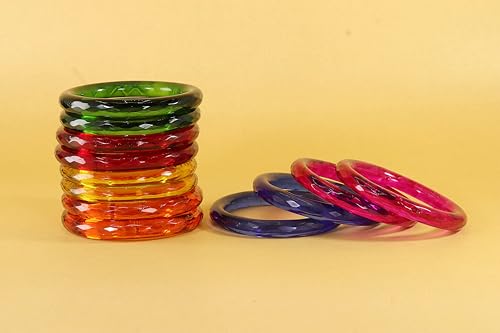 Image of NMII Traditional Glass With Diamond Cutting Pattern Glossy Finished Stylish Kada Set For Women And Girls | Crystal Glass Kada Bangles Set For Wedding, Festive