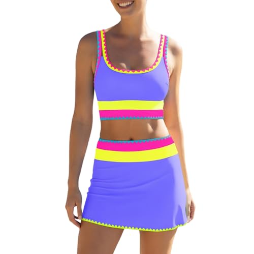 Maillot de bain 3 pièces brassière et jupe modulable à bordure zigzag