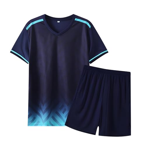 Fiohiros Fußballtrikot Kinder Set Sport, Schnell Trocknende Sportsachen Trikot für Kinder, Fussball Trikot Set Trainingsanzug Shorts und T-Shirt (Blau, 12-13 Jahre)
