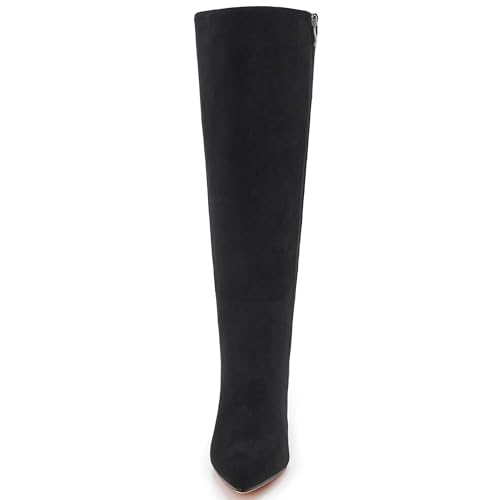Plus Size Wide Calf Knee High Boots for Women – Pointed Toe Stiletto with Kitten Heel, Low Heel Dress Boots2