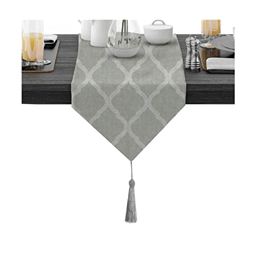 Chemin de table de Noël en coton gris 30x180 cm avec pompon pour repas de fête