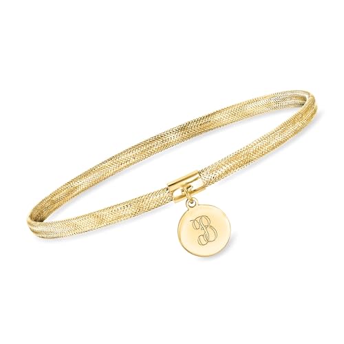 Ross-Simons Italian 14kt Yellow Gold Personalized Disc Charm Mesh Bracelet