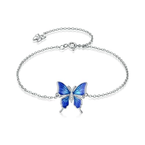 Diamond Butterfly Bracelet for Women 925 Sterling Silver Blue Butterfly Bracelet with Lab Grown Diamonds Jewelry Gifts for Mom Wife Girlfriend Daughter Sister
