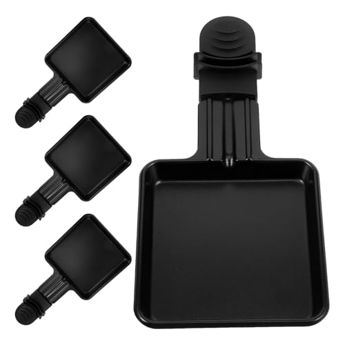 Homoyoyo Lot de 4 Mini Poêles à Raclette Carrées 9X9 CM en Fonte Antiadhésive Poignée Ergonomique Plateau à Fromage Fondu Portable pour Barbecue et...