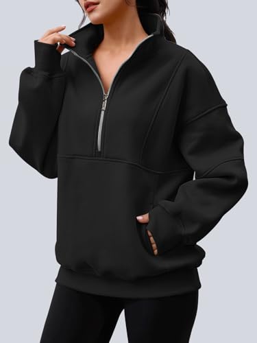 Image of AUTOMET Women's Quarter Zip Oversized Sweatshirt Fleece Mock Neck Pullover