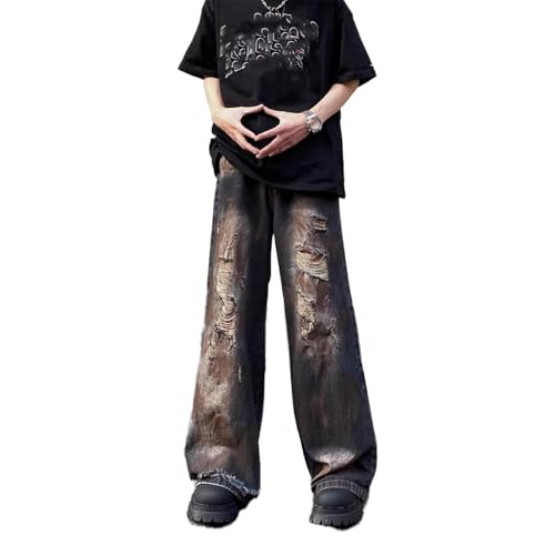 Men's American Retro Drawstring Denim Jeans Straight Leg Pants