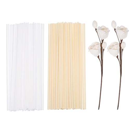 uxcell 102Pcs Reed Diffuser Sticks Set, Fiber Fragrance Flower Reed Diffuser Replacement Refill Sticks Flower Decor with Plastic Bottle for Home, Hotel, Office (White Wood)