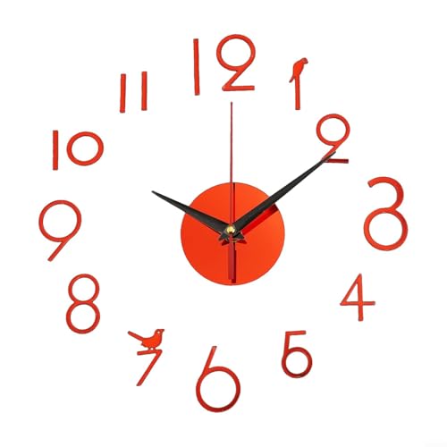 Orologio da parete moderno 3D, adesivi numerici fai da te, silenzioso, per spazi abitativi tranquilli (rosso)