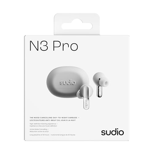Image of sudio N3 Pro Wireless Earbuds - Active Noise Cancelling (ANC), 30-Hour Playtime, Sweat & Splashproof, Eco-Friendly Design with Recycled Materials, Comfortable Fit, Premium Metallic Finish (White)