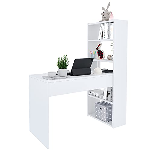 Arreditaly Scrivania Con Libreria Reversibile Scrittoio Con Scaffali Laterali Mobile Desk da Cameretta Ufficio Soggiorno Sala Da Pranzo Design Kirkensen Moderno 120 x 144 x 53 Cm Bianco