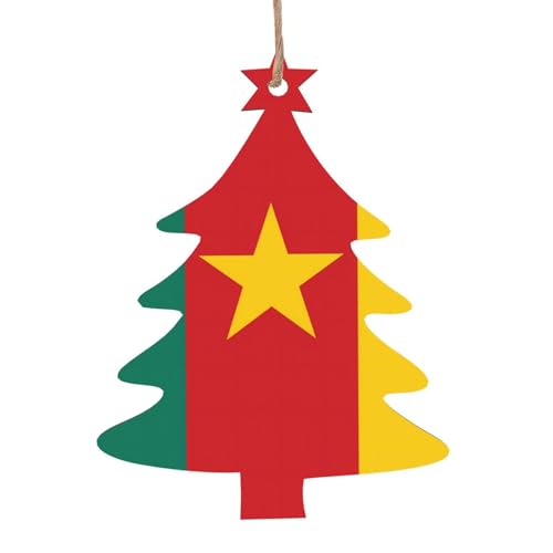 Flagge von Kamerun aus Holz, Weihnachtsbaumform, 2 Stück, Vintage-Stil, hängende Feiertagsdekorationen, Souvenir, Urlaubsdekoration