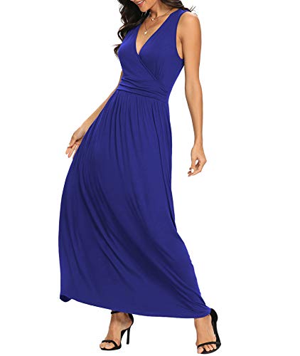 Image of LILBETTER Women Sleeveless Deep V Neck Loose Plain Long Maxi Casual Dress