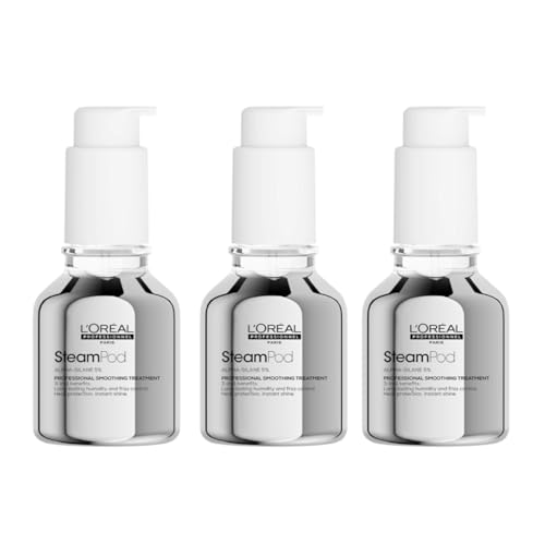 L'Oréal Professionnel - Juego de 3 - Tratamiento alisador concentrado SteamPod, termoprotector y de alta resistencia contra la humedad, anti-frisottis, fórmula anhidra patentada, compatible con