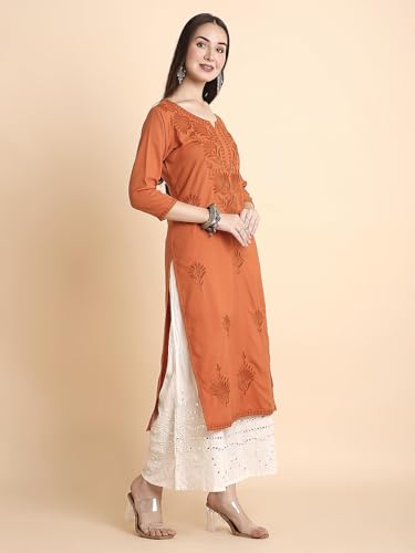 Image of RATAN Rayon Straight Lucknowi Chikankari Ethnic Wear Kurta for Women