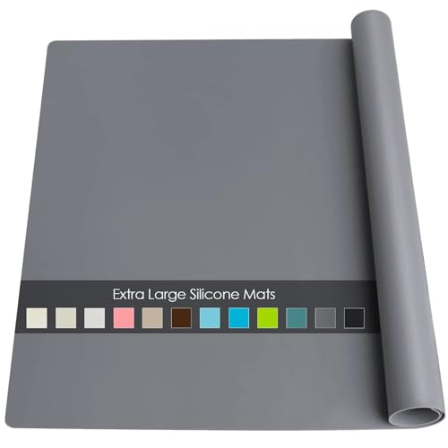 Extra Large Silicone Table Mat, Genuine Food-Grade Silicone Mat for Crafts Kids Dinner Placemat Desk Countertop Waterproof Protector Heat Insulation Kitchen Pastry Rolling Dough Pad (Dark Gray)