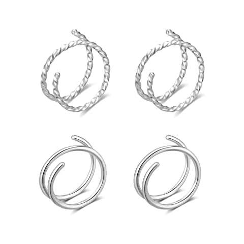 Goenjoy Double Nose Hoop Ring for Single Piercing Nose Hoop, Twist Nose Ring Hoop For Women, Silver Spiral Nose Hoop For women, Nostril Piercing Jewelry Cover