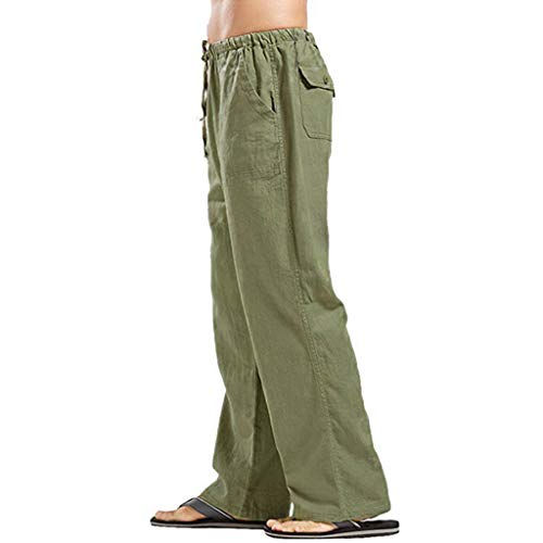 Linen Pants Men Big Tall Casual Cotton Yoga Pants with Pockets Drawstring Elastic Waist Straight-Leg Lightweight Trousers3