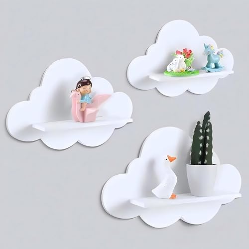 TIMENIL Juego de estantes flotantes blancos para decoración de cuarto de bebé, estante de pared flotante para dormitorio