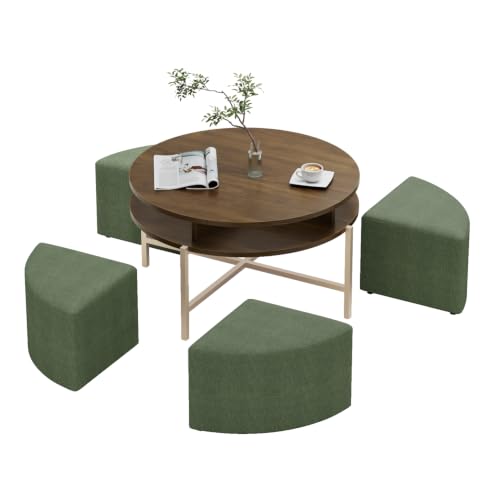 Image of Wakefit Axen Coffee Table I Engineered Wood I Colombian Walnut | Uphostery Seats | Omega Green