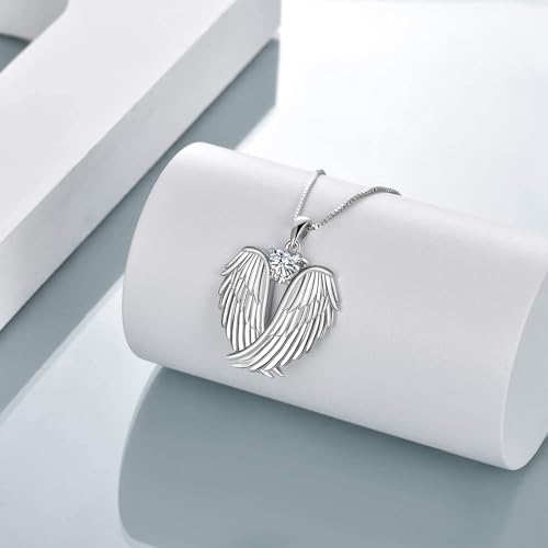 Image of YFN Angel Wings Necklace 925 Sterling Silver Guardian Angel Wings Pendant Necklace Birthstone Necklace for Women Girls Christmas Jewelry Gifts