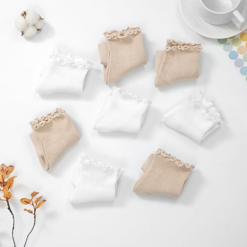Image of 8 Pairs Cute Ruffle Frilly Ankle Socks Women, Lace Lettuce Socks