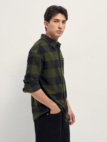 Image of Men's Grey Slim Fit Checked Flannel Casual Shirt