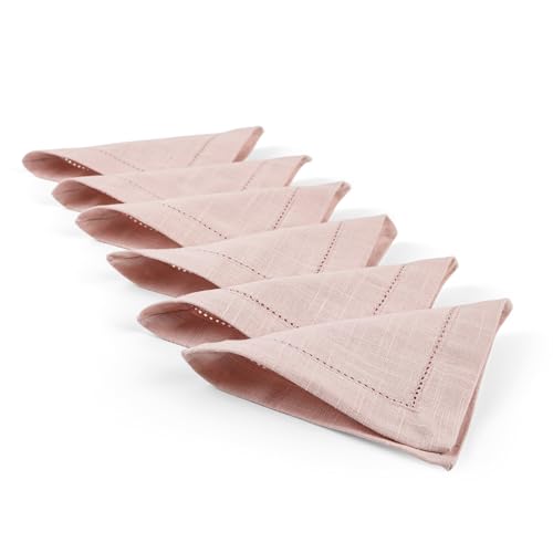 Image of Fingercraft Cotton Cocktail Napkins 6x6 Inches - Set of 12 Reusable Cloth Beverage Coasters with Elegant Ladder Hemstitch - Perfect for Parties, Bars & Home Use (Pink Slub)