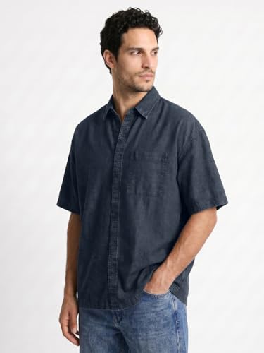 Image of Urbano Fashion Men's Oversized Fit Half Sleeve Washed Casual Denim Shirt