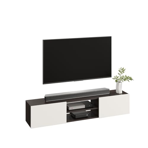 Image of FURNEASER Sasia Modern Wall Mounted TV Unit for 32 /42 /55 Inch TV | Floating Entertainment Unit with Storage | Engineered Wood TV Cabinet for Living Room | TV Stand with Doors (Wenge & White)