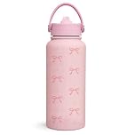 Nymora Pink Bow Water Bottle 800ml (27oz) Insulated Water Bottle Stainless Steel Water Bottle with Straw and Adjustable Lid Daily Drink Flask for Women Girls, Gift for Teen Girls Christmas