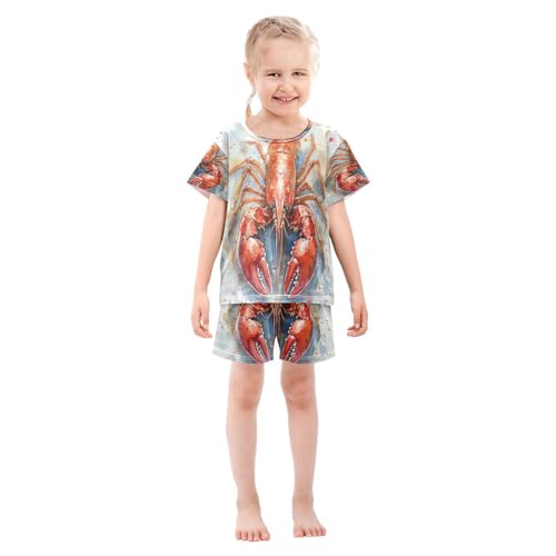 Pajama Sets Short Sleeve Red Blue Crawfish Soft Cotton Summer Sleepwear 2 Piece PJS Size 5-14T4
