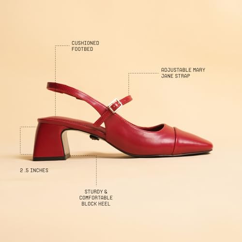 Image of Theater Women Twiggy Mary Jane Block Heel Sandals with Square Toe and Adjustable Buckle Slingback | Cushioned Comfort for Office & Formal Wear