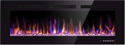 Xbeauty 50 inch Wall Mounted Recessed Electric Fireplace Insert, Ultra-Thin Lightweight LED Flush Mount Linear Fireplace Heater, Fit 2x4&2x6 Stud w/Touch Screen,Remote Control,750W-1500W,Black