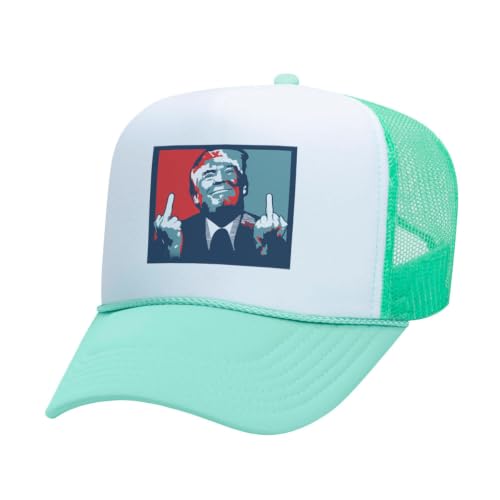 Image of TeesAndTankYou Trump Middle Fingers Foam Trucker Cap Adjustable Mesh Back Hat