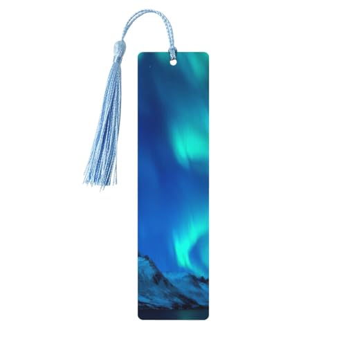 Northern Lights1 プリント 5個 木製しおり タッセル付き、読書ページマーカー ブックマーク、男性女性へのギフト。