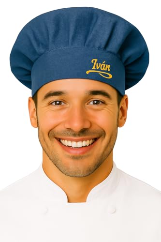 Gorro de chef ajustable para hombre o mujer. Regalo original y totalmente personalizable con nombre. Ideal para cumpleaños. Diseño español. 65% poliéster, 35% algodón. Lavado fácil.