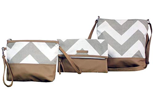 Dekor World Cotton Beige Chevron Printed Cross Body Multi Utility Shoulder Bag, Sling Bag, Pouch (Pack of 3) for Girl, Boy, Men and Women