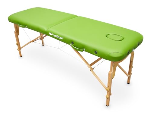 QUIRUMED Camilla Plegable de Madera WELLCORE, 180 x 60 cm, Altura Regulable, con Agujero Facial y Tapón, Sin Accesorios, Color Verde Pistacho