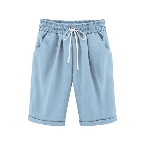Girls Bermuda Shorts Knee Length Straight Leg Long Shorts Loose Casual Solid Drawstring Elastic Waist Short Pants