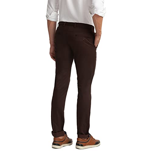 Image of Parx Men's Cotton Blend Plain+Dobby Pattern Low Rise Tapered Fit Flat Front Casual Trouser