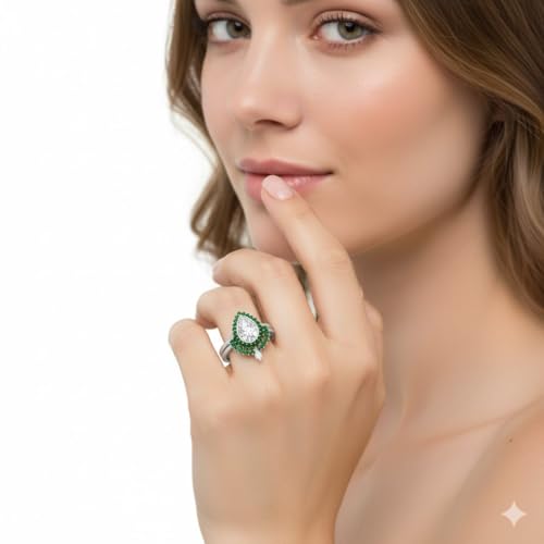 Image of 55Carat Choose Your Gemstone Bezel Pear Shape Halo CZ Diamond CZ Ring Sterling Silver Pear Shape Wedding Ring Sets Ornaments Surprise for Wife Symbol of Love Clarity Comfortable US Size 4 to 12