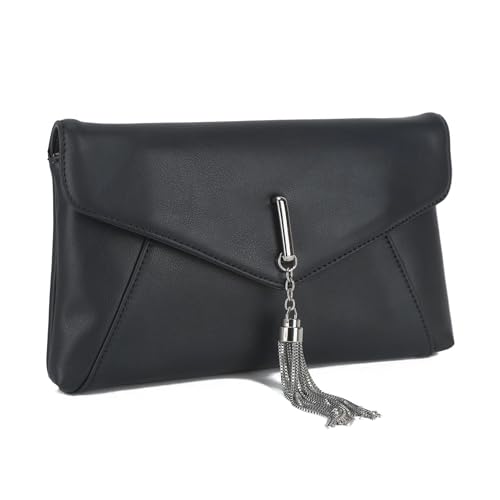Sac à main pour mariage enveloppe à rabat avec pompon pochette soirée similicuir femme