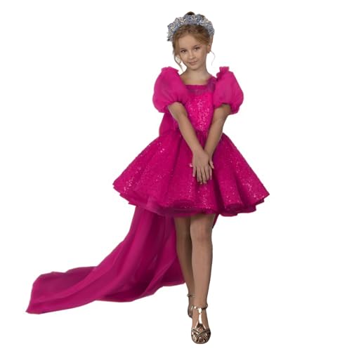 Short Mini Girl Pageant Dresses with Sequins Short Puffy Sleeves Scoop Neck Flower Girl Gowns