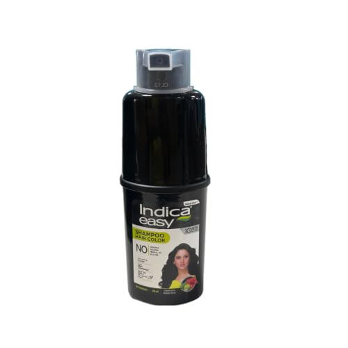 Image of Indica Easy Do-It-Yourself Hair Color Shampoo Pump Pack | 5 Herbal Extracts, 100% Ammonia Free, Long Lasting Formula, 90 ml - Natural Black (Gloves Included)
