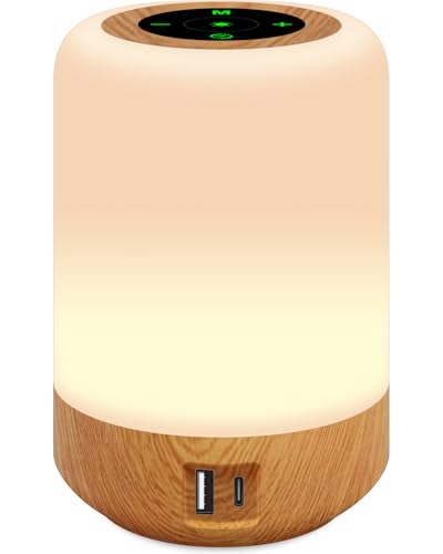 salipt Nachttischlampe mit Ladefunktion über USB-A + USB-C Anschlüsse, 4-Port Tischlampe Touch Dimmbar, Nachtlicht mit 8 Farben und 3 Modi für Schlafzimmer und Wohnzimmer