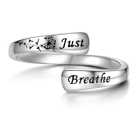 925 Sterling Silver Just Breathe Ring Adjustable dandelion Inspirational Jewelry Encouragement Gift for Women Cover