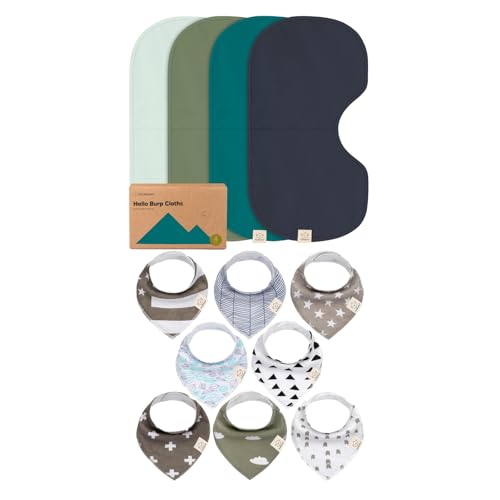 Image of KeaBabies 4-Pack Baby Burp Cloths Baby Girl, Boy and 8-Pack Baby Bandana Bibs - Cotton Burp Cloth Extra Large, Absorbent - Drool Bibs for Baby Girl, Baby Boy